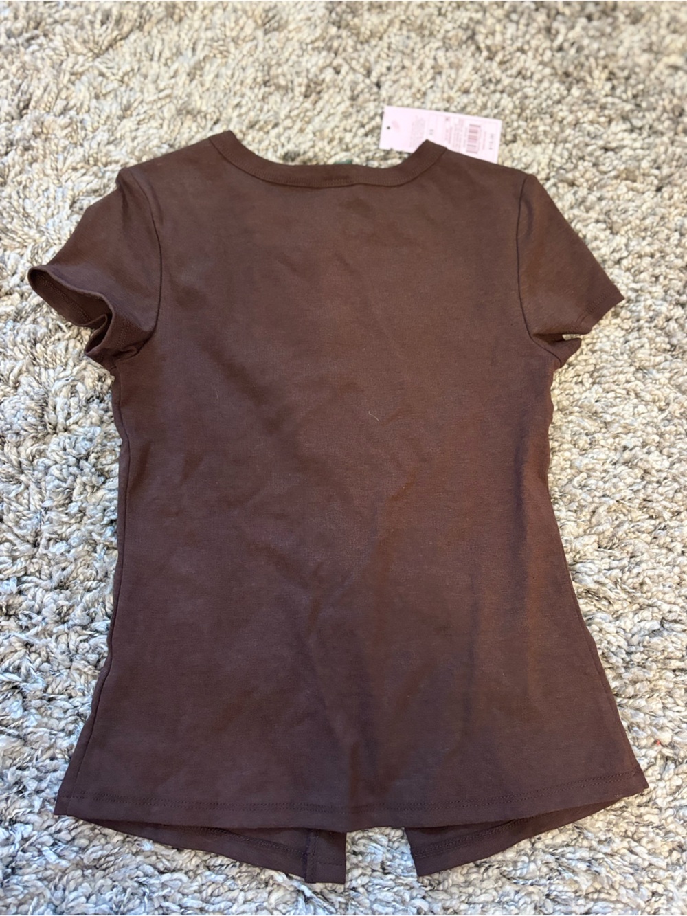 Target Brown Short-Sleeve Button-Front Ribbed Top - Picture 2 of 2